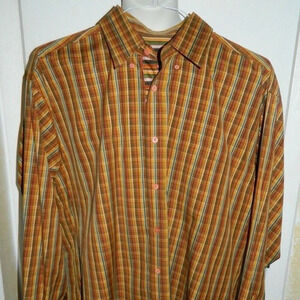 Bugatchi Uomo Long Sleeve Brown Orange Plaid Shirt